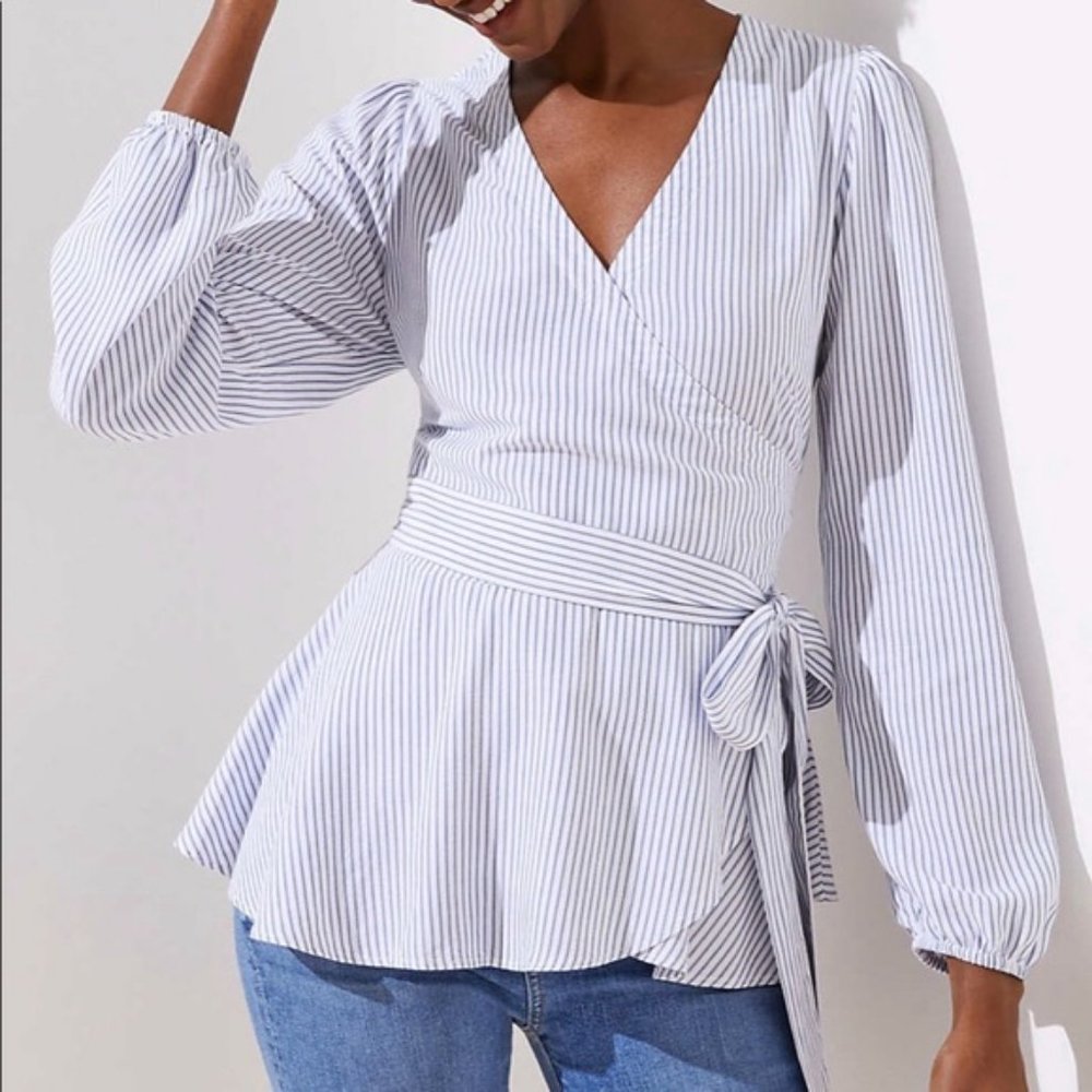 Striped long sleeve wrap top